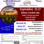 Flyer for AA Bridging the Gap Temporary Contacts Workshop Weekend, September 25-27 2026 at Hilton Garden Inn, Olathe KS