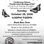 Black and white butterfly flyer for the 43rd Annual SCHII Conference Dinner, October 25 2026 at Black Bear Diner, Ventura CA.